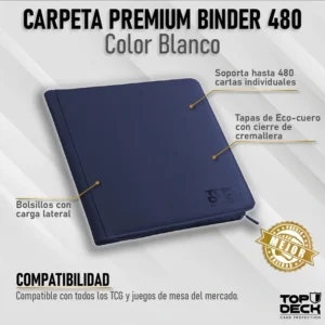 Juego de Mesa - Carpeta para Cartas - Top Deck - Carpeta Cuero con Cierre 12 Bolsillos - Azul (Capacidad 480)
