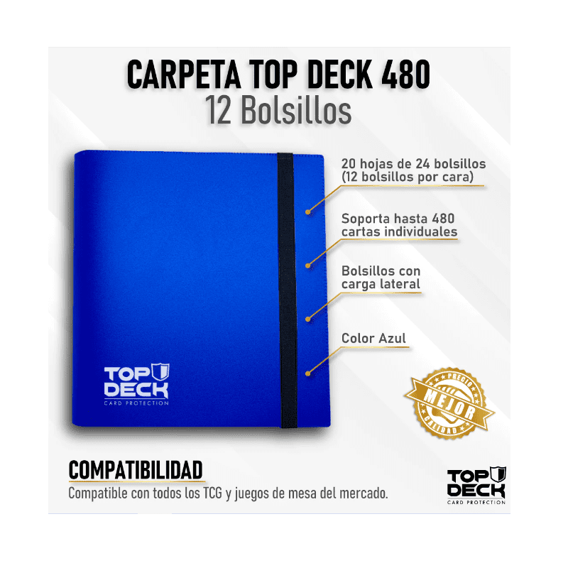 Juego de Mesa - Carpeta para Cartas - Top Deck 12 Bolsillos (Capacidad 480) - Color Azul