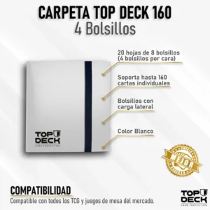 Juego de Mesa – Carpeta para Cartas – Top Deck 4 Bolsillos (Capacidad 160) – Color Blanco