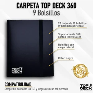 Juego de Mesa – Carpeta para Cartas – Top Deck 9 Bolsillos (Capacidad 360) – Color Negro