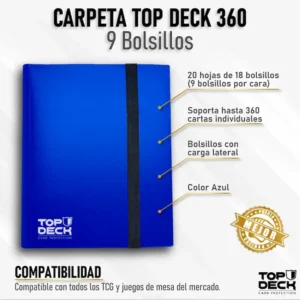 Juego de Mesa – Carpeta para Cartas – Top Deck 9 Bolsillos (Capacidad 360) – Color Azul