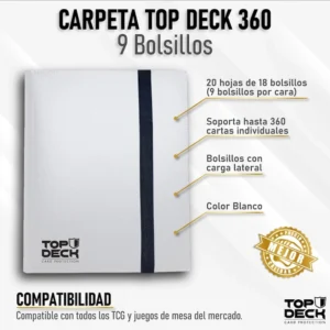 Juego de Mesa – Carpeta para Cartas – Top Deck 9 Bolsillos (Capacidad 360) – Color Blanco