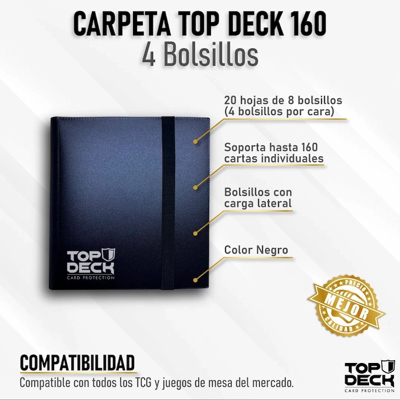 Juego de Mesa – Carpeta para Cartas – Top Deck 4 Bolsillos (Capacidad 160) – Color Negro