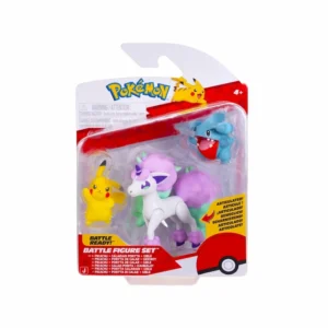 Figura Estatica Pokemon – Jazwares – Battle Figure Set – Pikachu, Galarian Ponyta & Gible